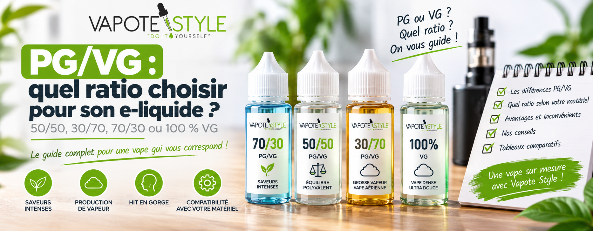 PG/VG : quel ratio choisir pour son e-liquide ? Guide 50/50, 30/70, 70/30 et 100 % VG