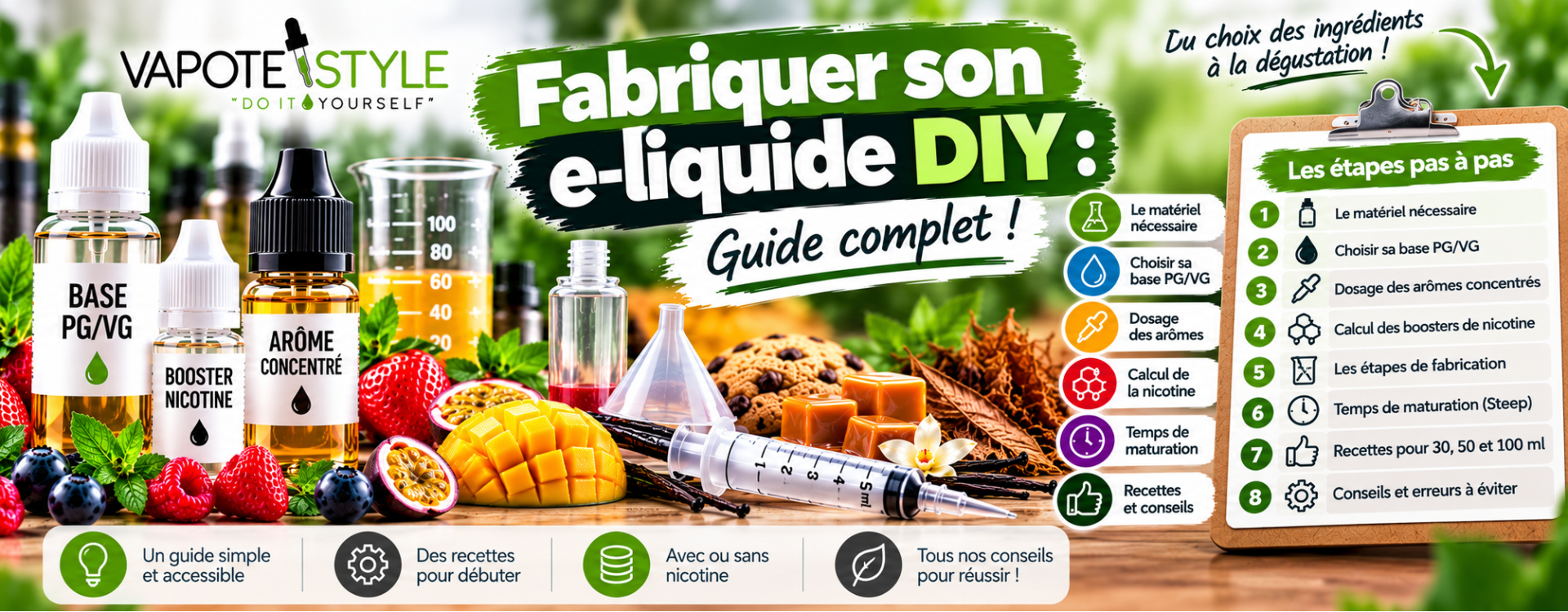 Fabriquer son e-liquide DIY : guide complet pour débuter, avec recettes et calculs