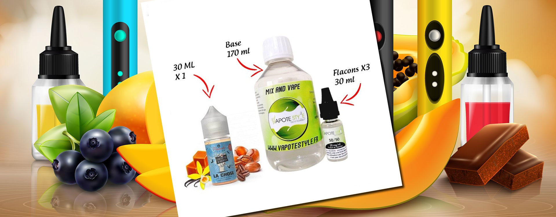 Pack e-liquide DIY - Base + Boosters + Arômes pas cher